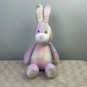 Purple Pink Tan Plaid Bunny Rabbit Plush Stuffed Animal Toy White Stripes